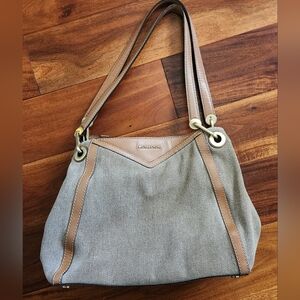 Michael Kors Raven Large Shoulder Tote Bag Canvas Leather Tan Brown